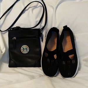 Comfy Black slip ons w Black Purse